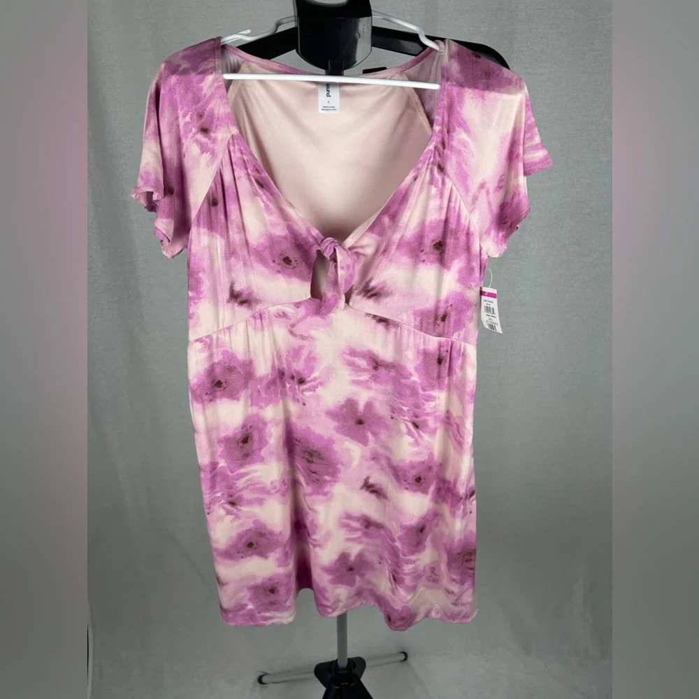 Abound Abstract Floral front tie short sleeve pink/purple dress size lar… - Picture 1 of 6